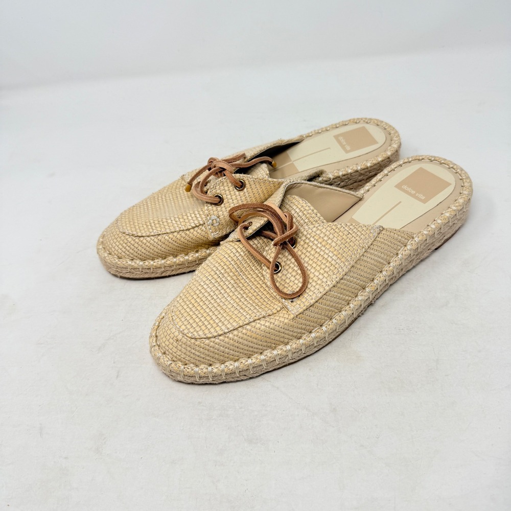 Dolce Vita Espadrille Mules Tan Size 9 Raffia Woven Slip On Loafers Boho Coastal